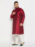 Vastramay Men's PLus Size Maroon Silk Blend Kurta and Cream Pant Style Pyjama Set