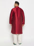 Vastramay Men's PLus Size Maroon Silk Blend Kurta and Cream Pant Style Pyjama Set
