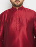 Vastramay Men's PLus Size Maroon Silk Blend Kurta and Cream Pant Style Pyjama Set