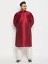 Vastramay Men's PLus Size Maroon Silk Blend Kurta and Cream Pant Style Pyjama Set
