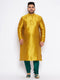 Vastramay Men's Plus Size Mustard Silk Blend Kurta And Green Pyjama Set
