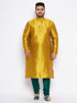 Vastramay Men's Plus Size Mustard Silk Blend Kurta And Green Pyjama Set