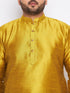 Vastramay Men's Plus Size Mustard Silk Blend Kurta And Green Pyjama Set