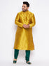Vastramay Men's Plus Size Mustard Silk Blend Kurta And Green Pyjama Set