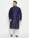 Vastramay Men's Plus Size Navy Blue Silk Blend Kurta and Cream Pant Style Pyjama Set