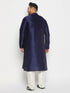 Vastramay Men's Plus Size Navy Blue Silk Blend Kurta and Cream Pant Style Pyjama Set