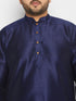 Vastramay Men's Plus Size Navy Blue Silk Blend Kurta and Cream Pant Style Pyjama Set