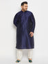Vastramay Men's Plus Size Navy Blue Silk Blend Kurta and Cream Pant Style Pyjama Set