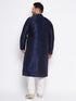 Vastramay Men's Plus Size Navy Blue Silk Blend Kurta and Cream Pyjama Set
