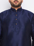 Vastramay Men's Plus Size Navy Blue Silk Blend Kurta and Cream Pyjama Set