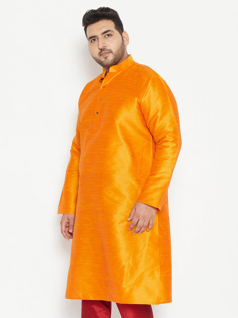 Vastramay Men's Plus Size Orange Silk Blend Kurta