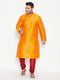 Vastramay Men's Plus Size Orange And Maroon Silk Blend Kurta Pyjama Set