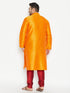 Vastramay Men's Plus Size Orange And Maroon Silk Blend Kurta Pyjama Set