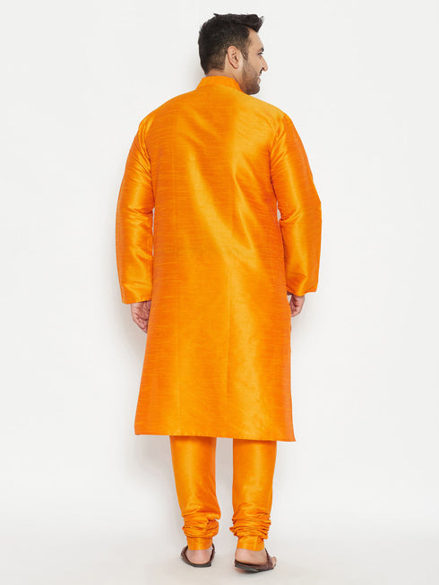Vastramay Men's Plus Size Orange Silk Blend Kurta Pyjama Set