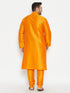 Vastramay Men's Plus Size Orange Silk Blend Kurta Pyjama Set