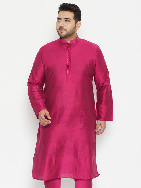 Vastramay Men's Plus Size Fushia Pink Viscose Blend Kurta