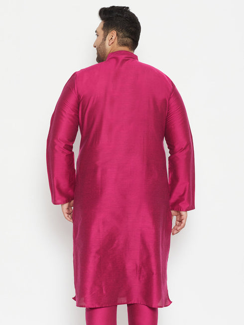 Vastramay Men's Plus Size Fushia Pink Viscose Blend Kurta