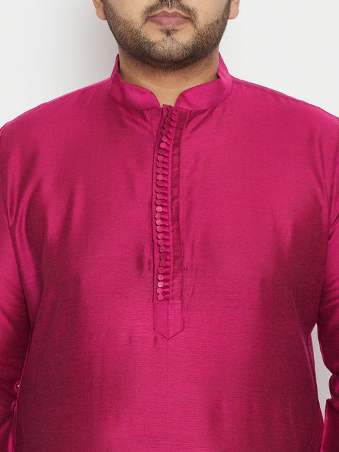Vastramay Men's Plus Size Fushia Pink Viscose Blend Kurta