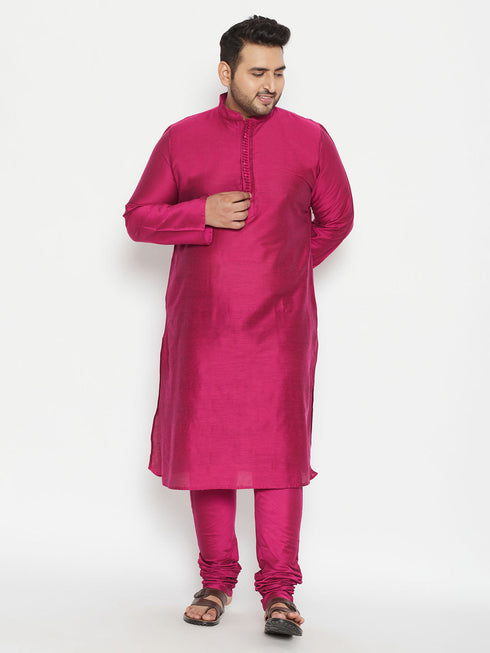 Vastramay Men's Plus Size Fushia Pink Viscose Blend Kurta