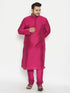 Vastramay Men's Plus Size Fushia Pink Viscose Blend Kurta