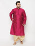 Vastramay Men's Plus Size Fuchsia Silk Blend Kurta And Gold Dhoti Set