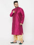 Vastramay Men's Plus Size White Silk Blend Kurta And Maroon Dhoti Set