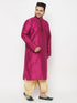 Vastramay Men's Plus Size White Silk Blend Kurta And Maroon Dhoti Set