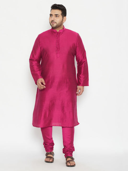 Vastramay Men's Plus Size Fushia Pink Viscose Blend Kurta Pyjama Set