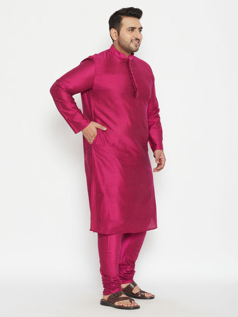 Vastramay Men's Plus Size Fushia Pink Viscose Blend Kurta Pyjama Set