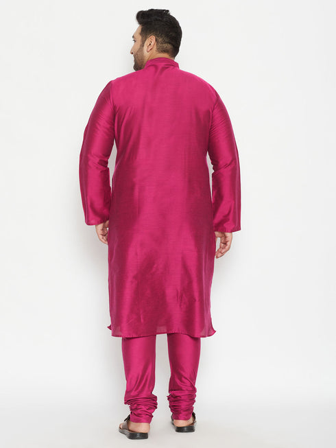 Vastramay Men's Plus Size Fushia Pink Viscose Blend Kurta Pyjama Set