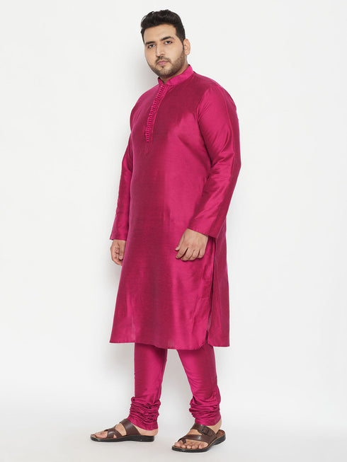 Vastramay Men's Plus Size Fushia Pink Viscose Blend Kurta Pyjama Set
