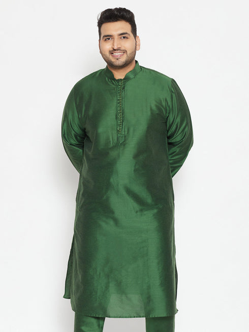 Vastramay Men's Plus Size Green Viscose Blend Kurta