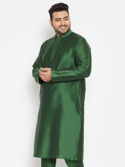 Vastramay Men's Plus Size Green Viscose Blend Kurta
