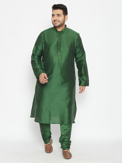 Vastramay Men's Plus Size Green Viscose Blend Kurta