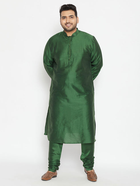 Vastramay Men's Plus Size Green Viscose Blend Kurta and Pyjama Set