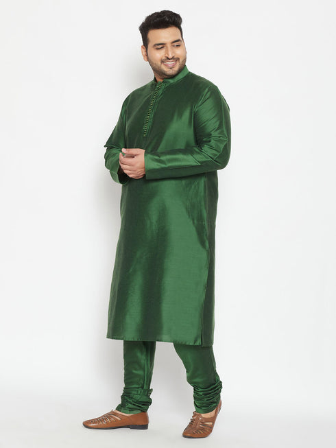 Vastramay Men's Plus Size Green Viscose Blend Kurta and Pyjama Set