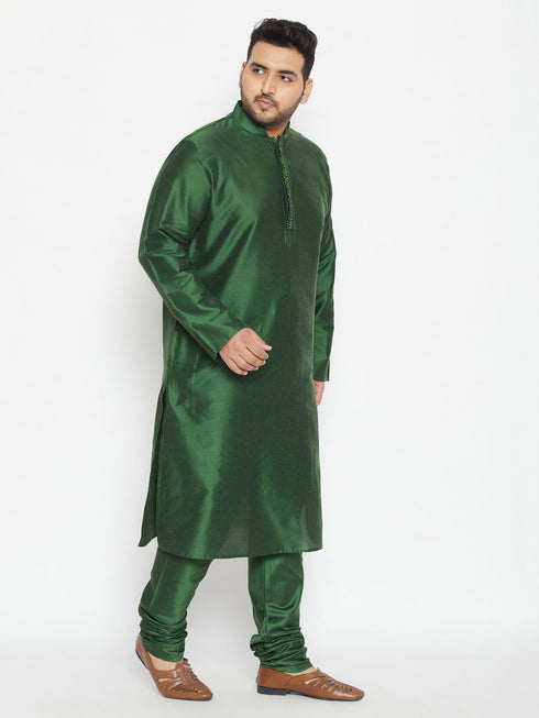 Vastramay Men's Plus Size Green Viscose Blend Kurta and Pyjama Set