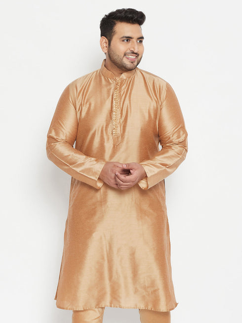 Vastramay Men's Plus Size Rose Gold Viscose Blend Kurta