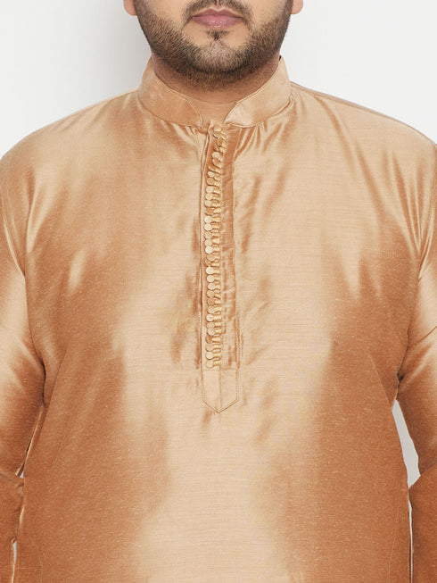 Vastramay Men's Plus Size Rose Gold Viscose Blend Kurta