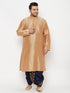Vastramay Men's Plus Size Viscose Rose Gold Silk Blend Kurta And Navy Blue Dhoti Set