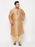 Vastramay Men's Plus Size Rose Gold Silk Blend Kurta And Gold Dhoti Set