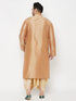 Vastramay Men's Plus Size Rose Gold Silk Blend Kurta And Gold Dhoti Set