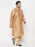 Vastramay Men's Plus Size Rose Gold Silk Blend Kurta And Gold Dhoti Set