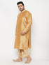 Vastramay Men's Plus Size Rose Gold Silk Blend Kurta And Gold Dhoti Set