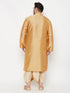 Vastramay Men's Plus Size Rose Gold Silk Blend Kurta And Gold Dhoti Set