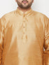 Vastramay Men's Plus Size Rose Gold Silk Blend Kurta And Gold Dhoti Set