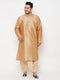 Vastramay Men's Plus Size Rose Gold Silk Blend Kurta And Gold Dhoti Set