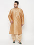 Vastramay Men's Plus Size Rose Gold Silk Blend Kurta And Gold Dhoti Set