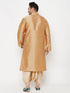 Vastramay Men's Plus Size Rose Gold Silk Blend Kurta And Gold Dhoti Set