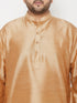 Vastramay Men's Plus Size Rose Gold Silk Blend Kurta And Gold Dhoti Set